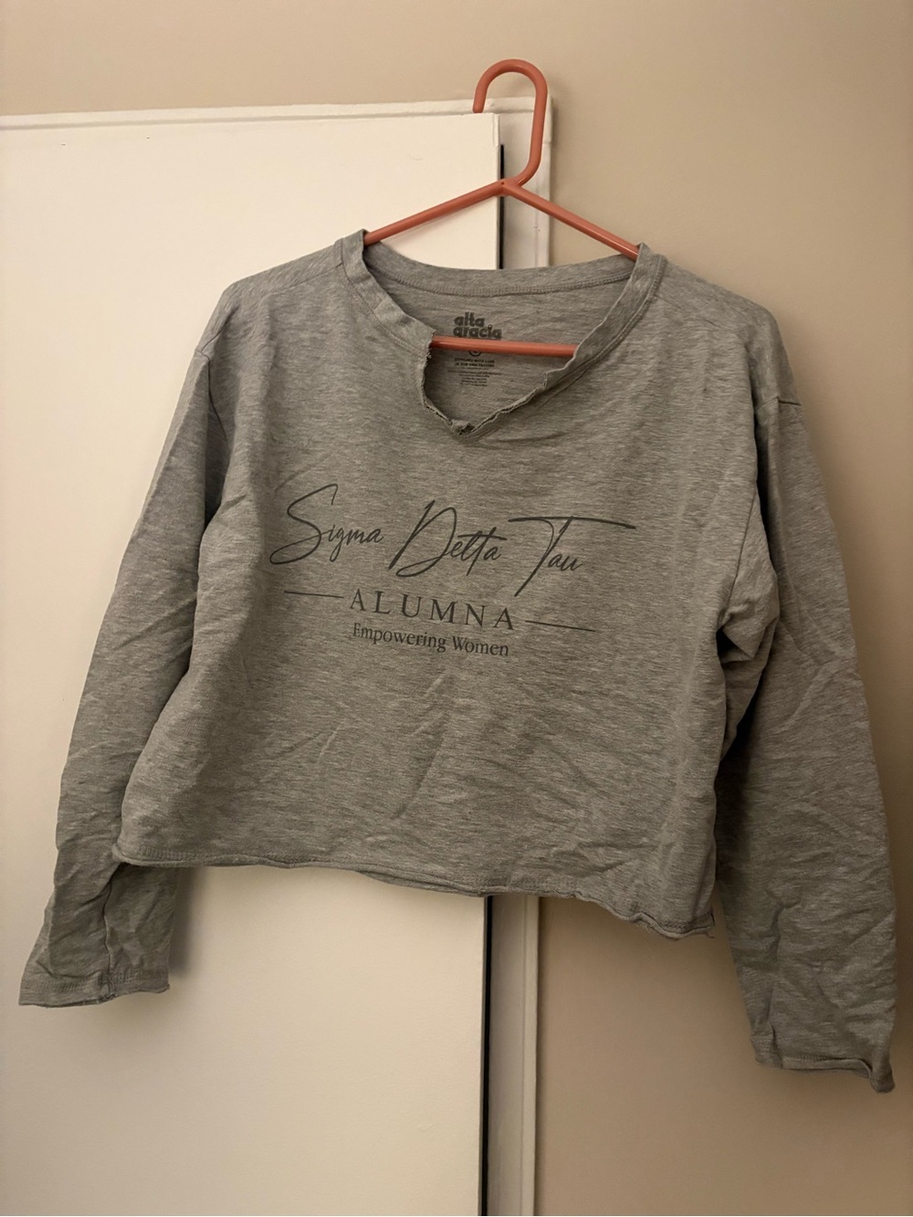 Sigma Delta Tau Alumna Gray Cropped long sleeve